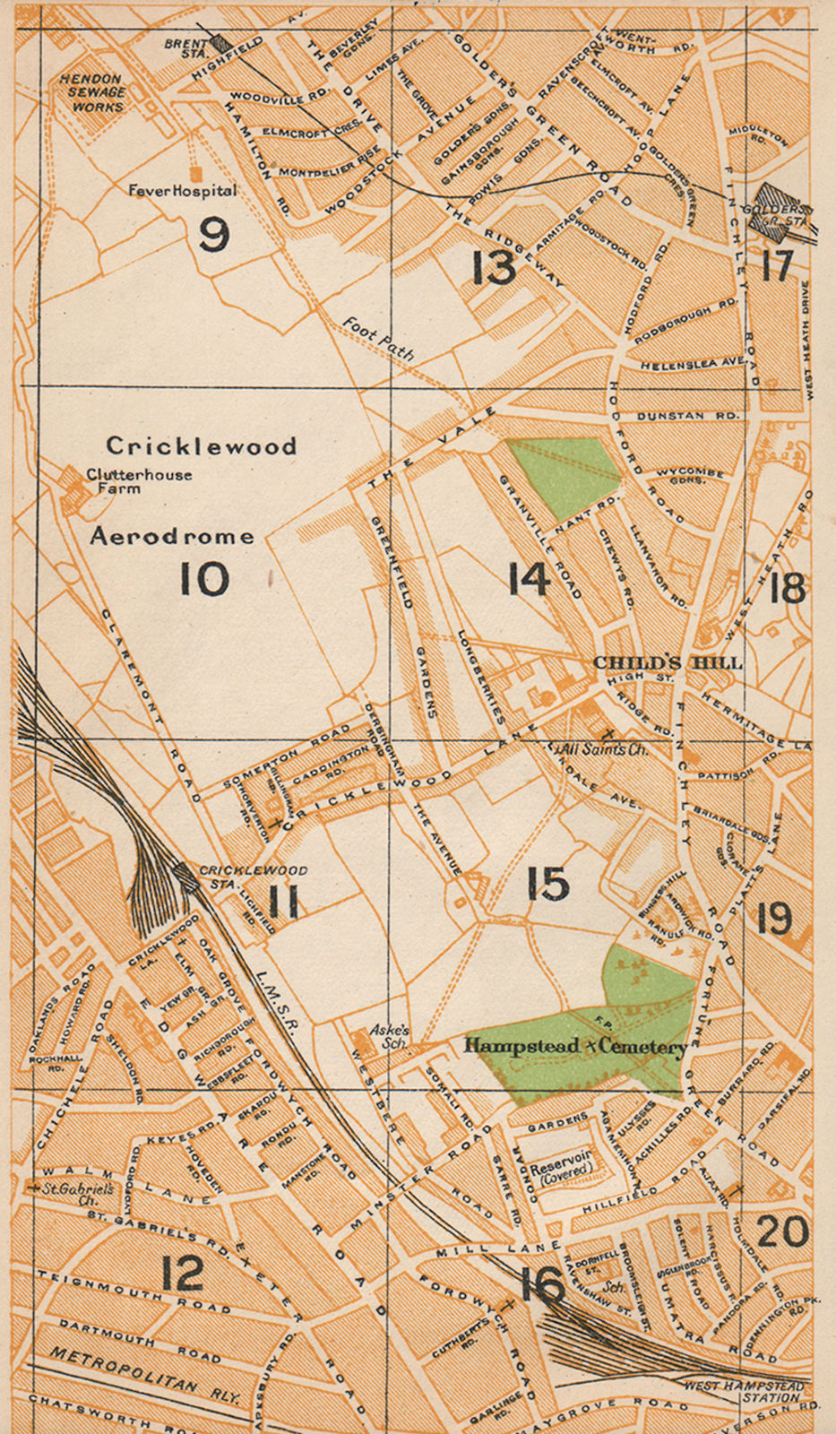 LONDON NW.Cricklewood Aerodrome West Hampstead Golders Green ChildsHill 1927 map